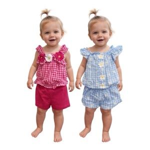 Kids Headquarters Toddler Girl Summer Outfit Bundle 18M | 2-Piece Gingham Sets